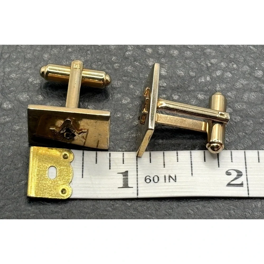 Vintage Flex-Let Masonic Free Mason Symbol Blue Enamel Cufflinks Gold Tone